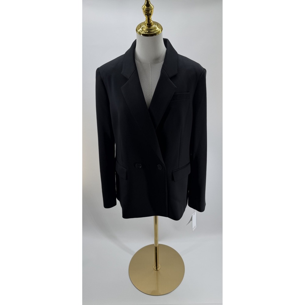 DKNY Women's Black Double Breasted Notch Lapel Flap Pocket Long Sleeve Size 16P